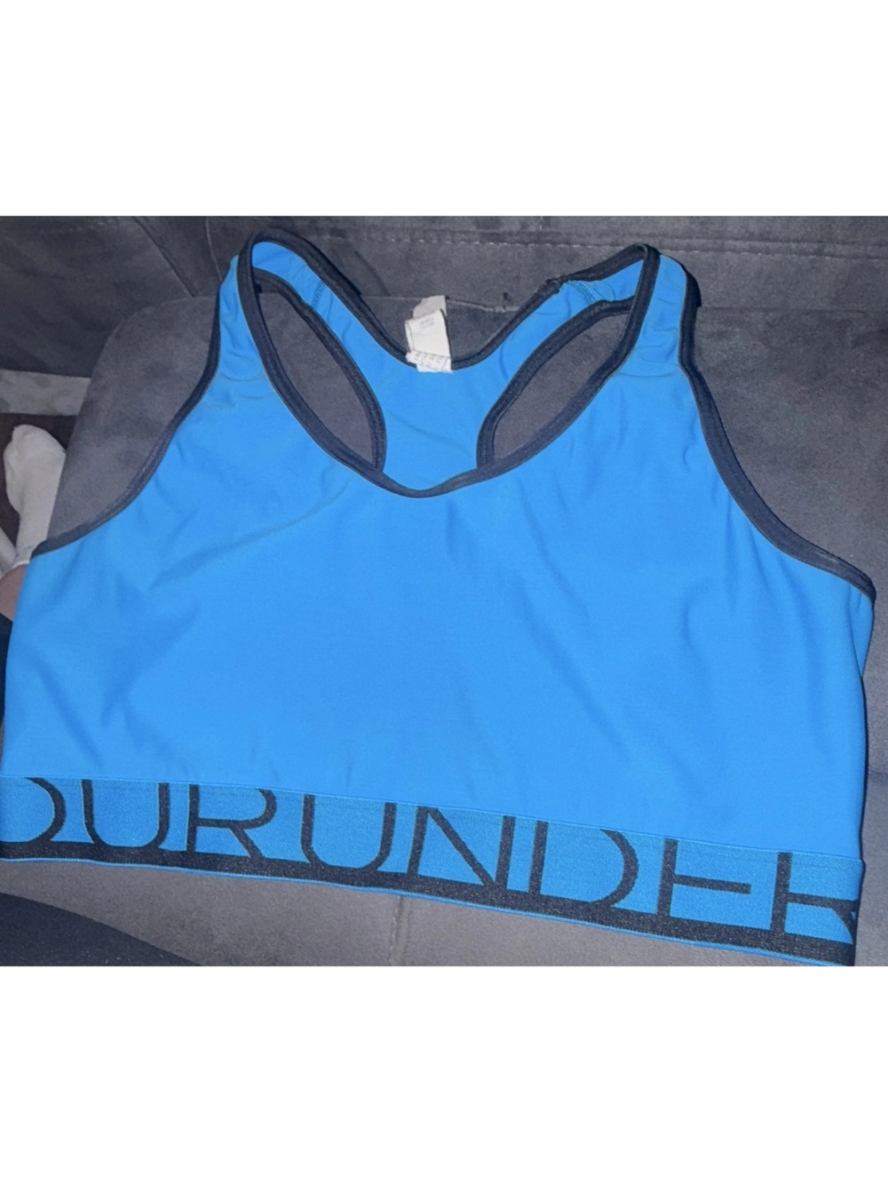 UA Blue Racerback Sports Bra with Black Trim